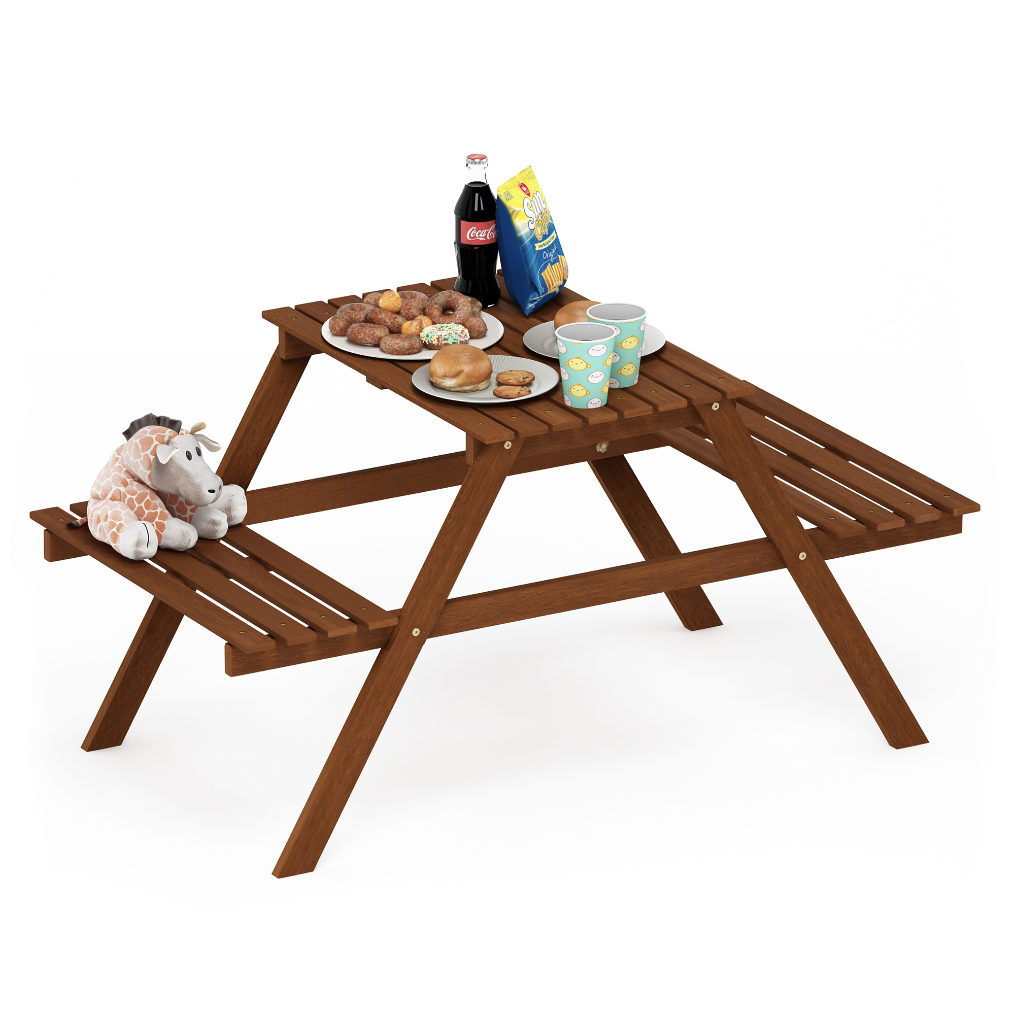 Furinno Tioman Hardwood Kids Picnic Table and Chair Set in Teak Oil - image 2 of 6