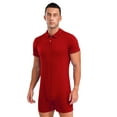 thumbnail image 1 of LiiYii Combinaison à Manches Courtes pour Hommes Pyjama une Pièce Extensible Gym Entraînement Col à Revers Rouge 3TG, 1 of 6
