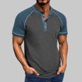 thumbnail image 2 of Blusa de Manga Corta de los Hombres Botones de Color Sólido Al Aire Libre Respirable Cuello Redondo, Sudadera Suelta Casual para Diario, 2 of 9