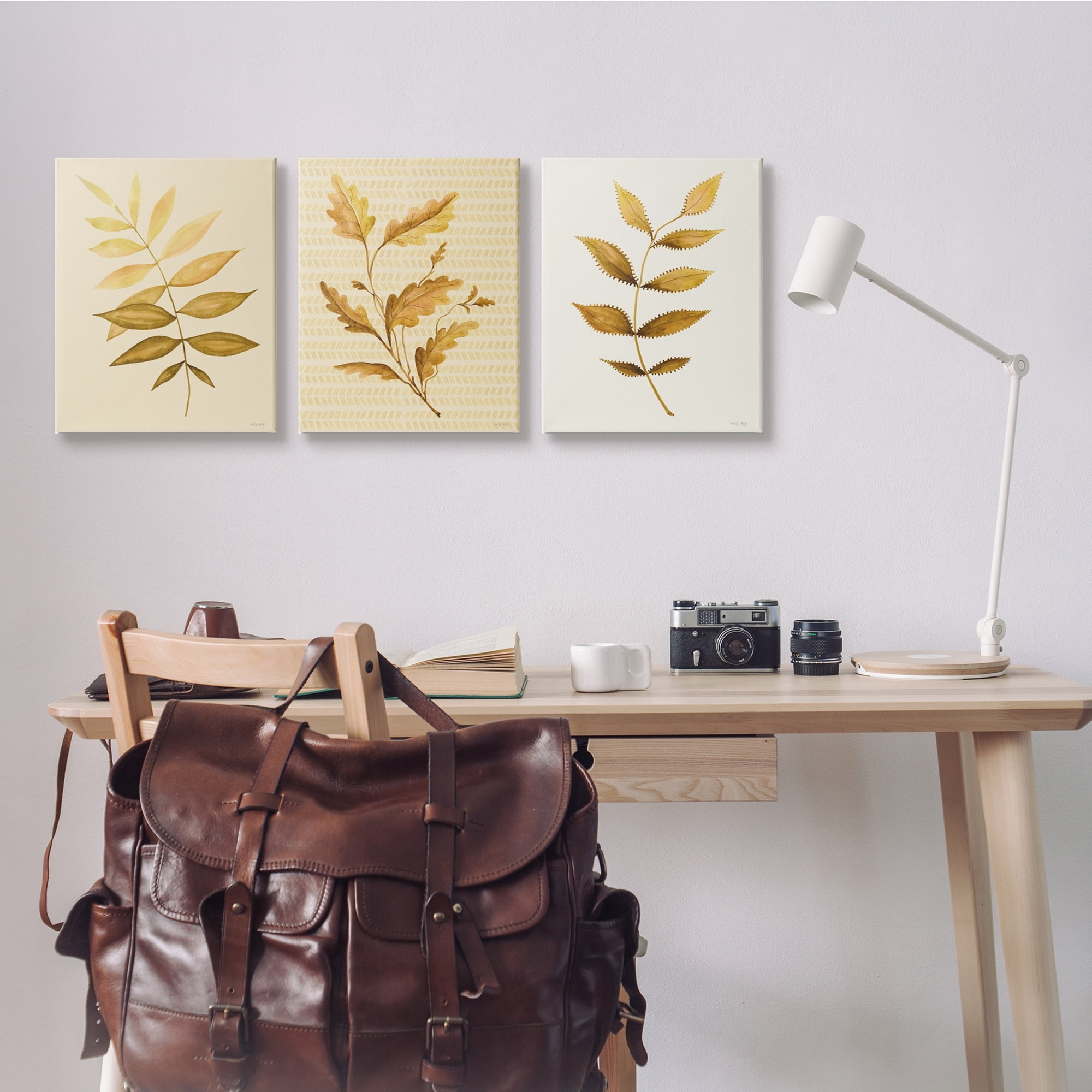 Stupell Industries Vintage Golden Plant Leaves Natural Stripe Patterned Design ,24 x 30, Design by Cindy Jacobs