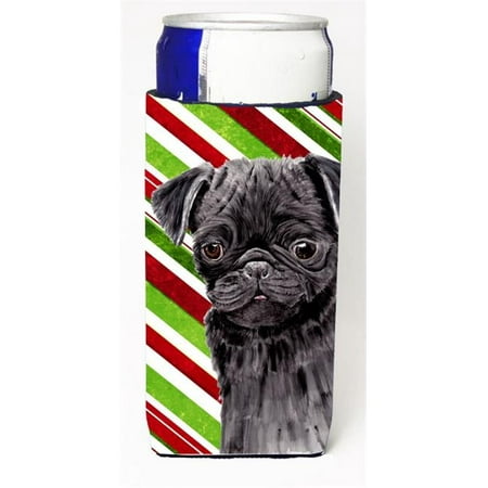 

Pug Candy Cane Holiday Christmas Michelob Ultra bottle sleeves For Slim Cans - 12 oz.