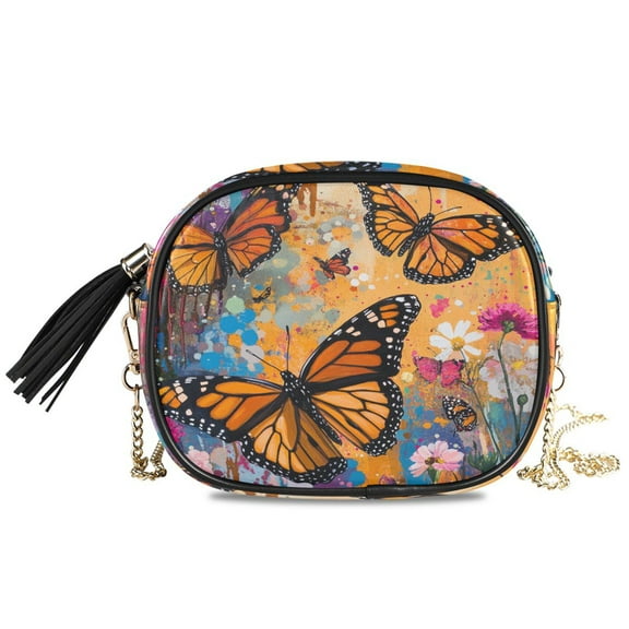 Womens Casual Chain Shoulder Bag Simple style Monarch Butterflies Crossbody Bag