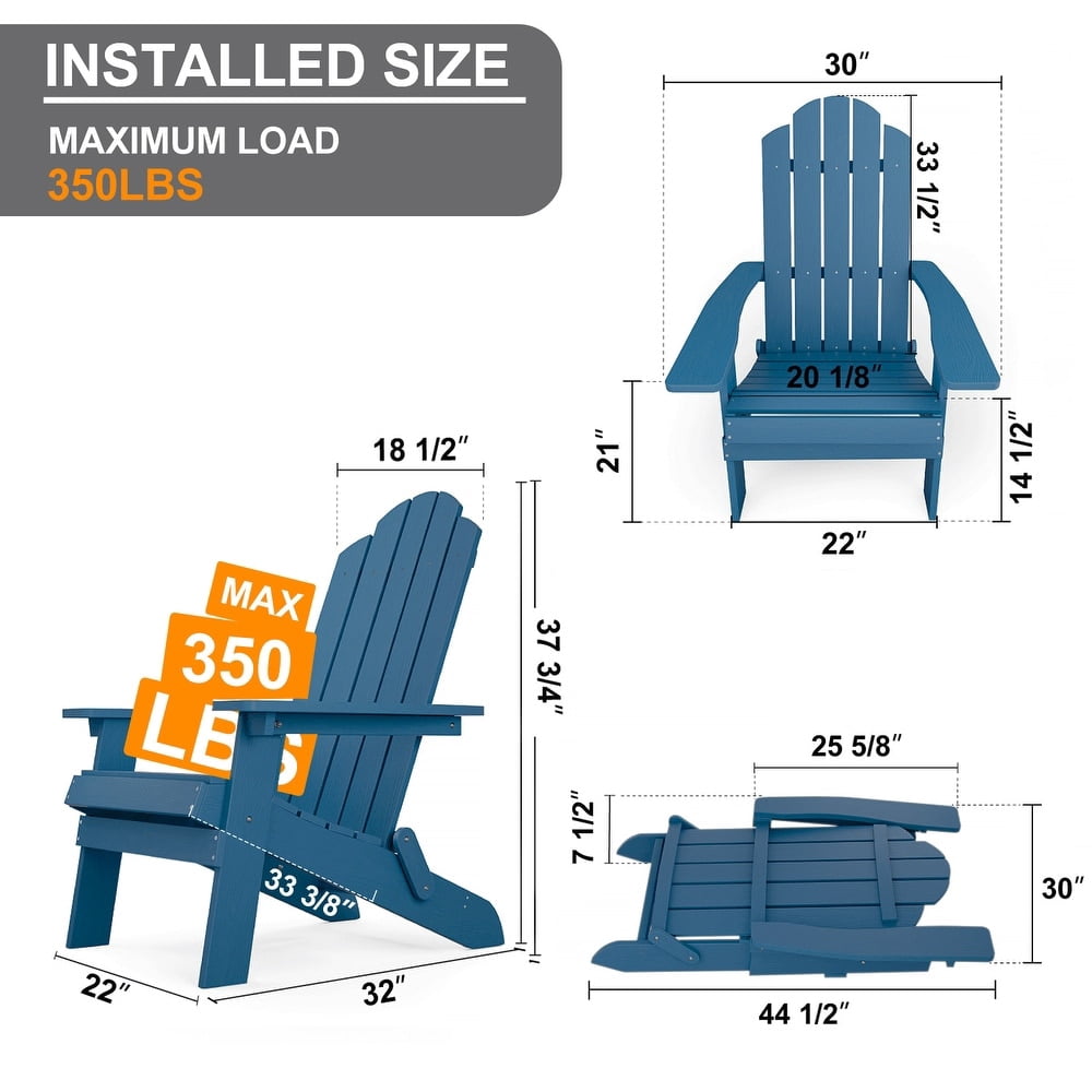 WINSOON All Weather HIPS Outdoor Folding Adirondack Chair Outdoor Garden Patio Chair-Navy