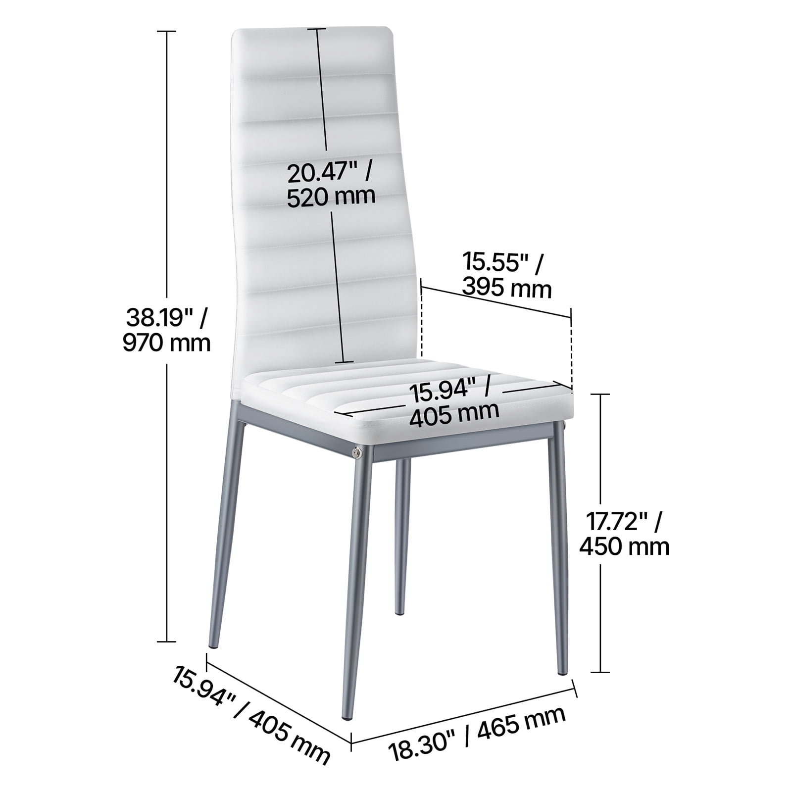 KFFKFF Set of 6 Modern Dining Chairs with Upholstered Leather, Comfortable Cushions, and Sturdy Metal Legs, Space-Saving Design for Kitchen or Dining Room, White