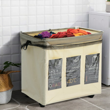 60CM 3 Sections Laundry Basket Hamper Foldable Wash Clothes Dirty ...