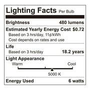 Great Value 18YR A19 LED Light Bulb, 6W (40W Equivalent) Dimmable Daylight E26 Medium Base, 4 Pack
