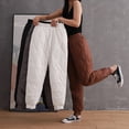 thumbnail image 2 of Pantalones de algodón de plumas para mujer, ropa exterior de invierno, pantalones gruesos y cálidos, pantalones adelgazantes con tobillos atados, pantalones casuales sueltos de cintura alta, 2 of 5