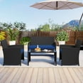 thumbnail image 4 of Costway 4 PCS Patio Conversation Set with Seat Cushions & Tempered Glass Tabletop, Porch Navy+Black, 4 of 10