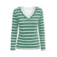 thumbnail image 4 of FAIWAD Women's Striped Tops V Neck Long Sleeve Slim Fitted Tee Shirts Workout Running Activewear, 4 of 5