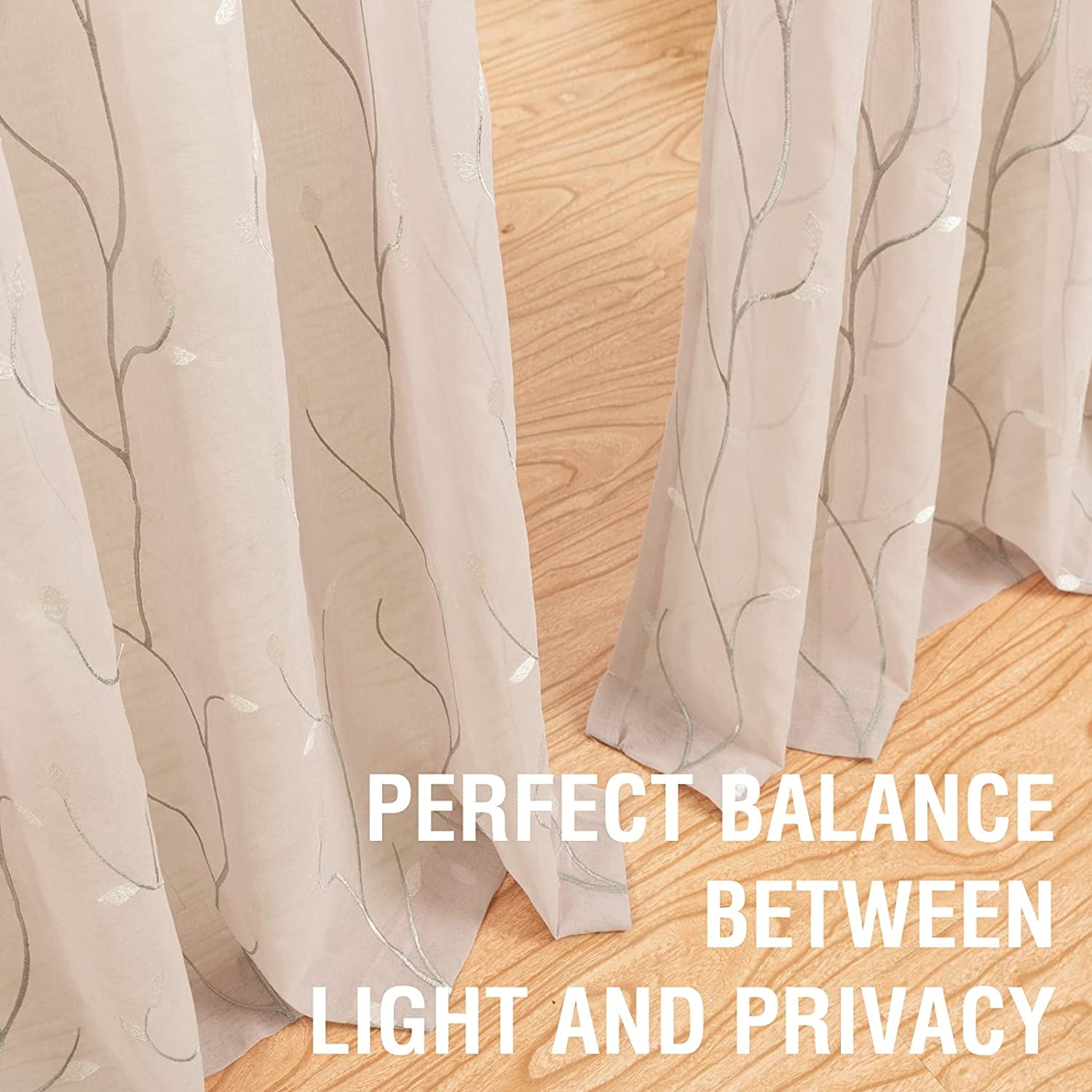 Curtainking Farmhouse 2 Piece Leaf Embroidery Light Filtering Curtain Set