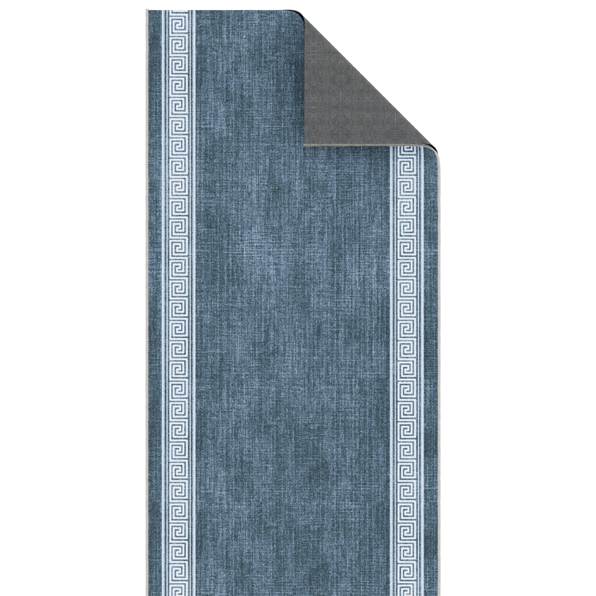 Ottomanson Runner Rug 2'7" x 9' Soft Non-Slip Indoor Runner, Greek Border Greyish Blue