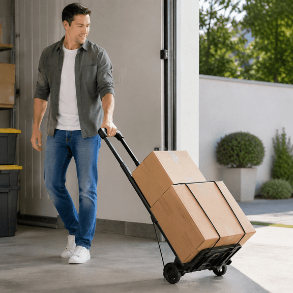 Folding Hand Truck Lightweight Portable Cart, 2 Wheels Fold Up Hand Cart with Elastic Ropes, Compact Utility Cart with 40kg/90lbs Heavy Duty 2 Wheels for Moving Travel Shopping Office Luggage Use