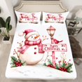 thumbnail image 2 of Feelyou Kawaii Pink Snowman Queen Sheet Sets, Winter Snowflake Flat Sheet, Happy Christmas Holiday Queen Fitted Sheet, Lightweight Room Decor, 4pcs, 2 of 7