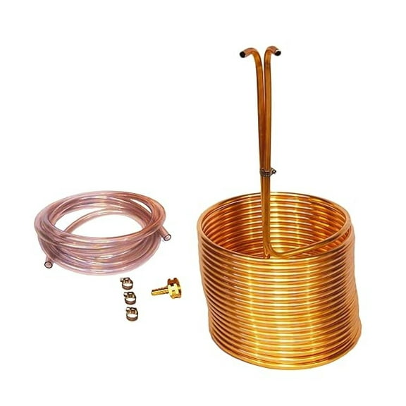 Copper Wort Chiller 50ft x 3/8", Immersion Chiller with Hoses - 5 & 10 Gallon Brewing - Fast Wort Cooling - Homebrew Wort Cooler