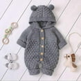 thumbnail image 5 of Dealovy Fall Winter Infant Baby Clothes Unisex Knitted Button up Onesie Kids Cotton Rolled-Up Hooded Rompers with Cute Ears, 5 of 7