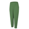 thumbnail image 6 of Elastic Waist Casual Trousers with Pockets, Cotton and Linen Blend, Green 5XL, Size S-5XL, 6 of 9