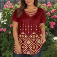 thumbnail image 6 of TQWQT Womens Plus Size Tops Casual Loose Fit Cute Tunics Short Sleeve V-Neck Criss Cross Aztec Graphic T-Shirt Summer Tunic Tops Wine XL, 6 of 6