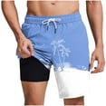 thumbnail image 2 of TKKCS Mens Graphic Swim Trunks With Compression Liner- Elastic Drawstring Waist Summer Casual Vacation Lightweight Quick Dry Beach Board Shorts With Pockets Sky Blue Size 3XL, 2 of 8