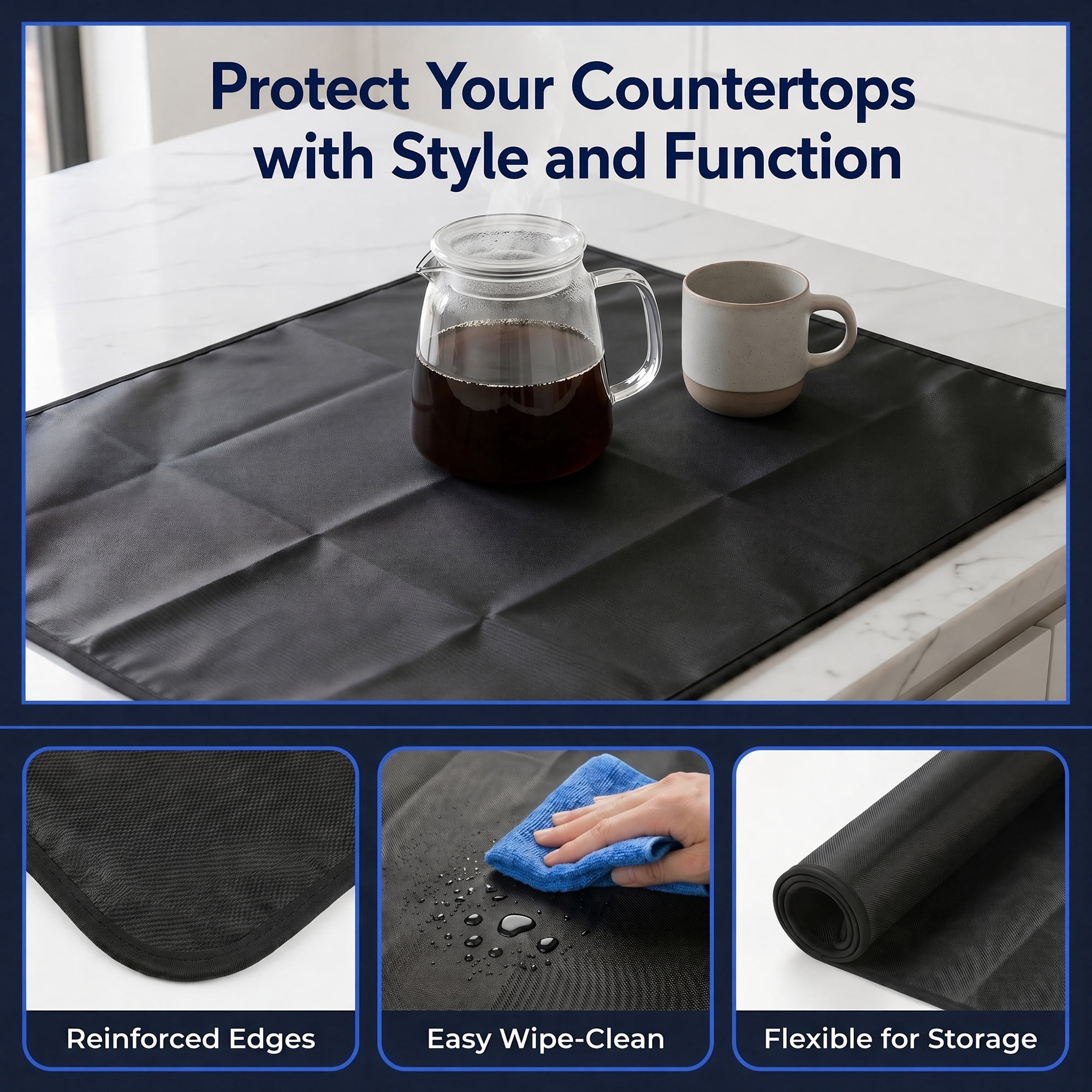 Unique Bargains Non Slip Silicone Heat Resistant Protector Pad Mat Black 23.6"x29.9"
