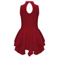 thumbnail image 4 of RUNQHUI Kids Girls Figure Ice Skating Leotard Dress Mesh Splice Rhinestone Roller Skating Dance Burgundy 8, 4 of 7