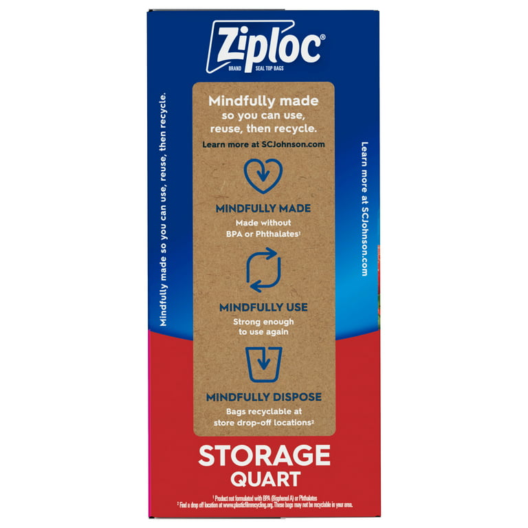 Ziploc Quart Food Storage Bags, New Stay Open Design with Stand-Up Bottom,  Easy to Fill, 48 Count