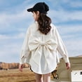 thumbnail image 2 of Girls Back Big Bow Button Down Shirt, Lapel Long Sleeve Loose Curved Hem Tunic Blouse, Summer Casual Back to School Performance Top for Kids(White,13-14 Years), 2 of 5