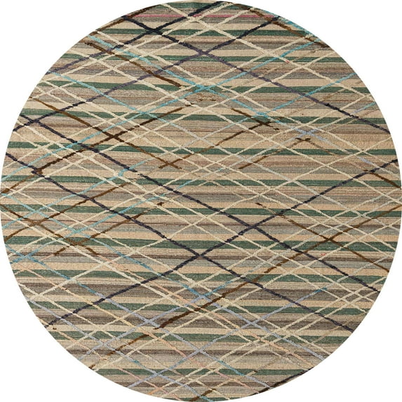 Ahgly Company Indoor Round Abstract Light French Beige Brown Abstract Area Rugs, 4' Round