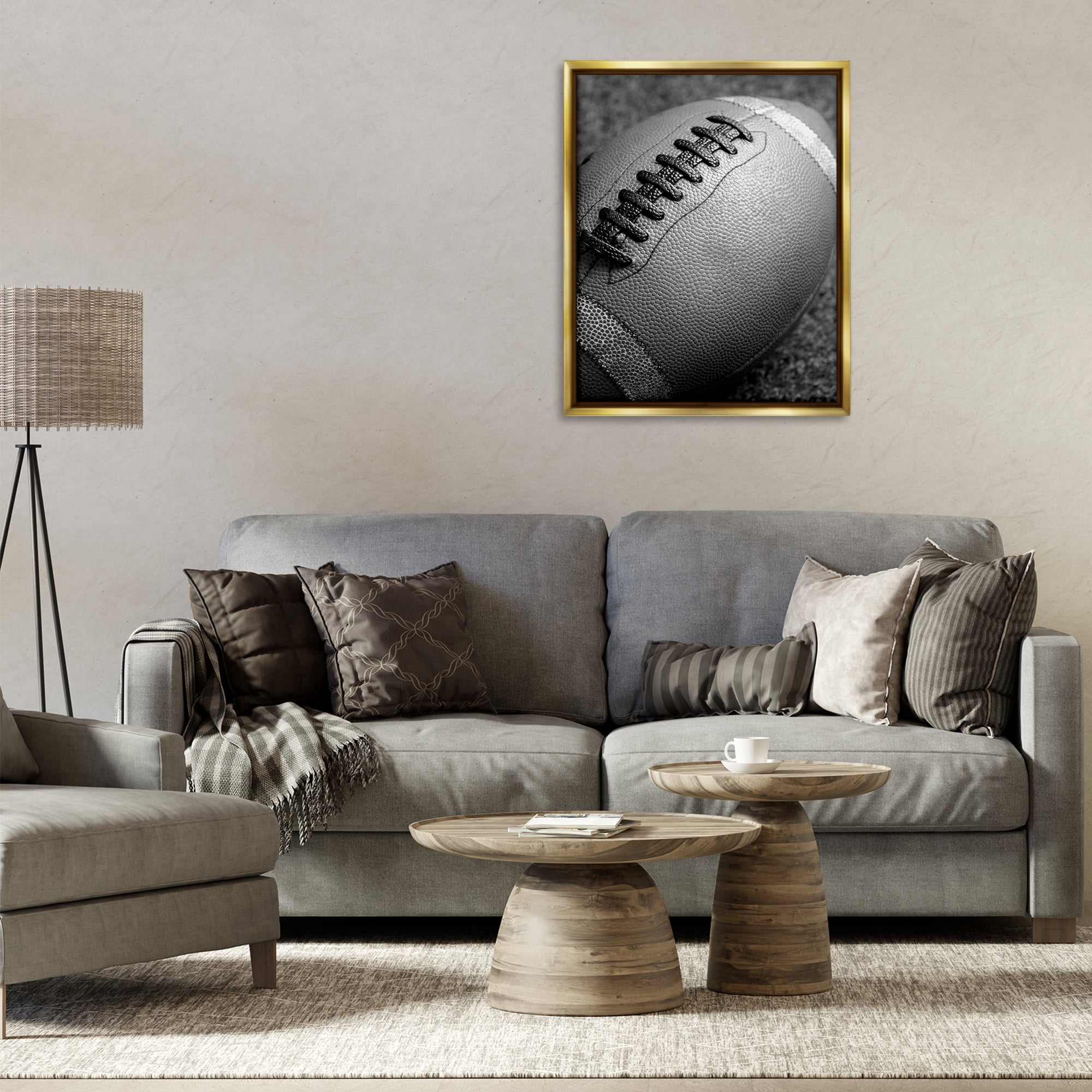 Stupell Industries Close Up Football Sports Photography Gold Floater Framed Canvas Art Print Wall Art, 25 x 31