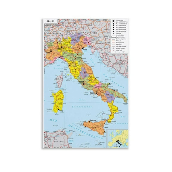 Italy Map Posters Canvas Wall Art Poster Decorative Bedroom Modern Home Print Picture Artworks Posters 16x24inch(40x60cm)