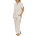 thumbnail image 3 of Women's Solid Color Linen Short Sleeve Top & Pants Set Casual Two Piece Outfit For Summer Comfort Suit Size Womens Snow Pants Tall Track Suit Pants for Women Dressy Jumpsuits for Women Evening Party, 3 of 4