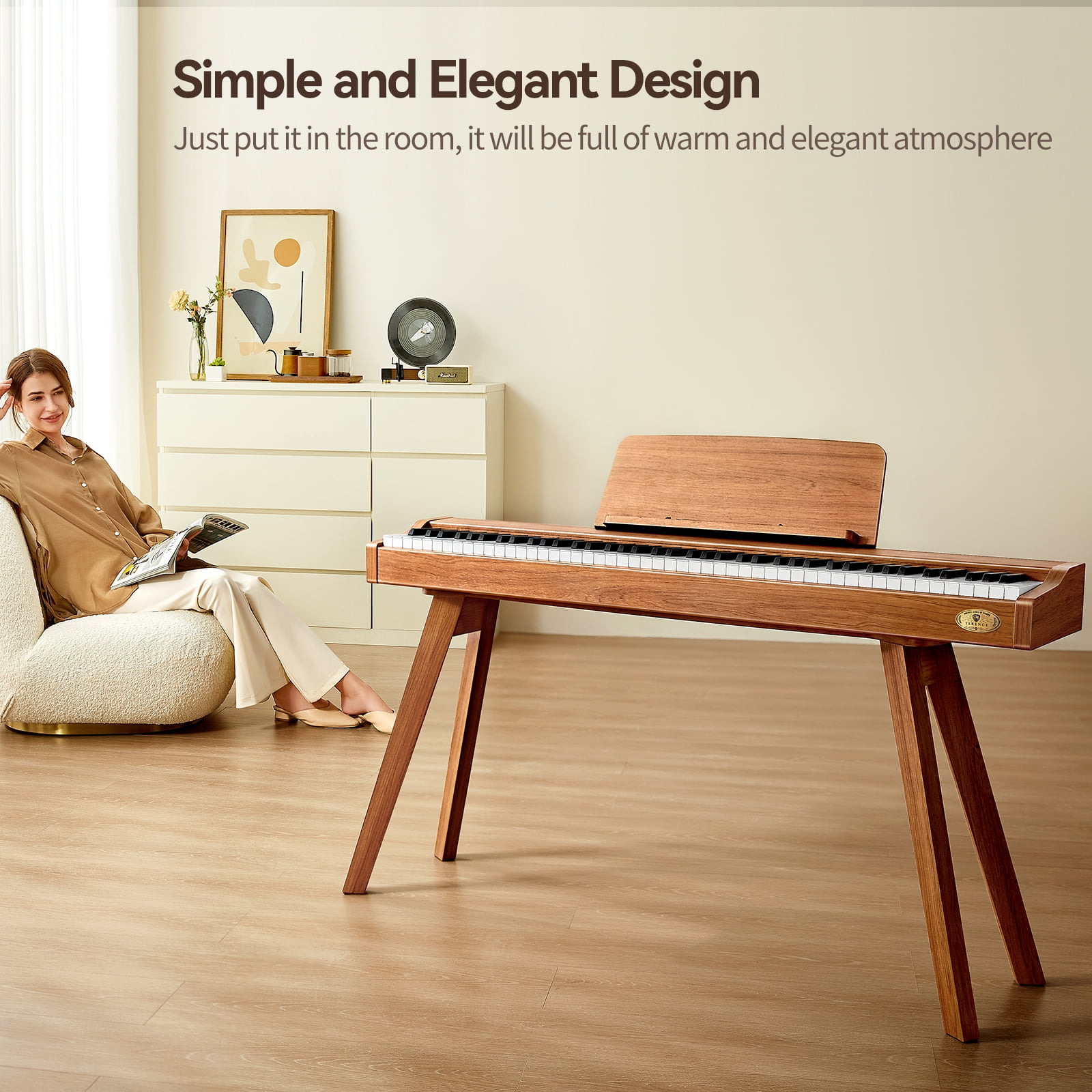 TERENCE P37 Digital Piano 88 Key Weighted Keyboard, Full-Size Keyboard Piano for Beginners, Electric Piano with Stand