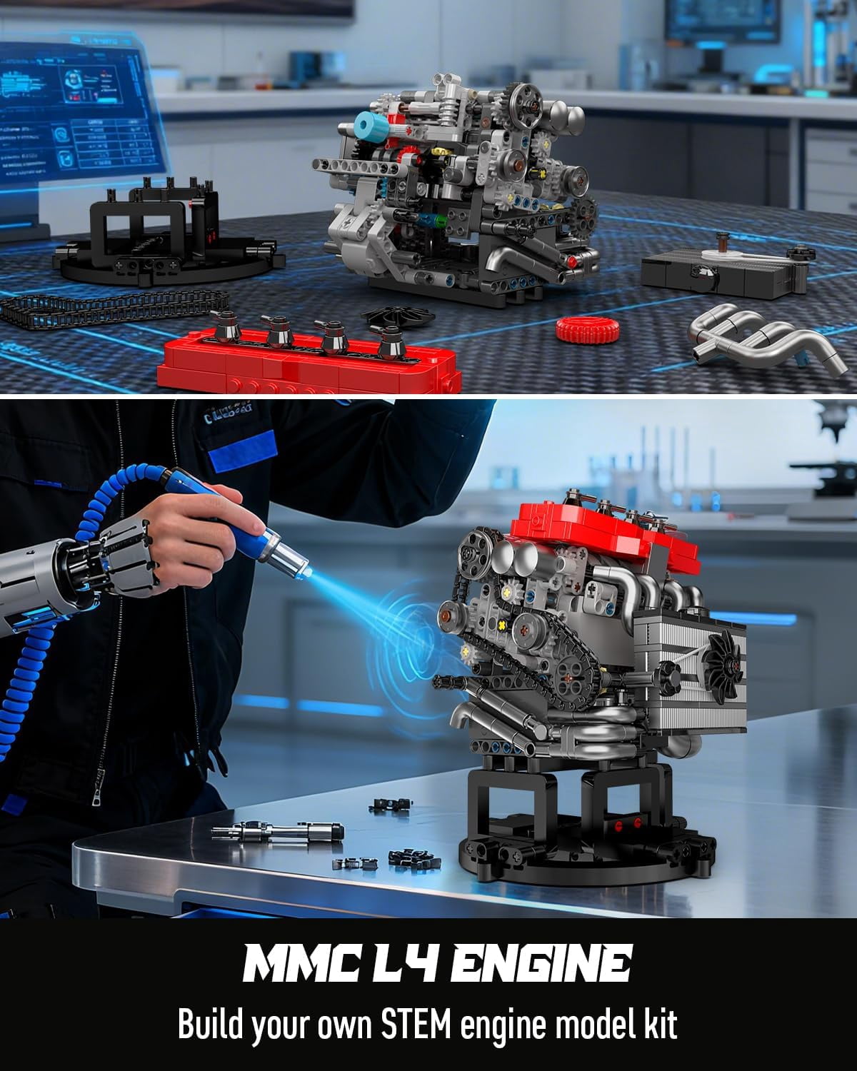 Model Engine Kit That Runs- Build Your Own STEM Car Engine Model, MMC Car L4 Model Engine Kit for Adults Collections Home or Office Décor (811+PCS)