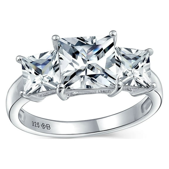 Bling Jewelry Womens 3CTW Princess Cut CZ Ring Three Stone Sterling Silver