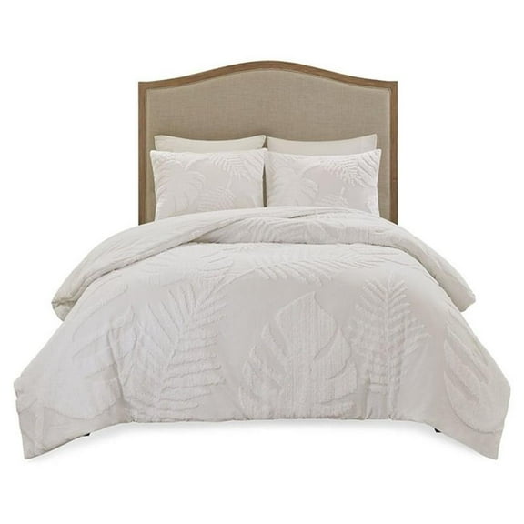Pemberly Row Cotton Chenille Palm Comforter Set in Off White