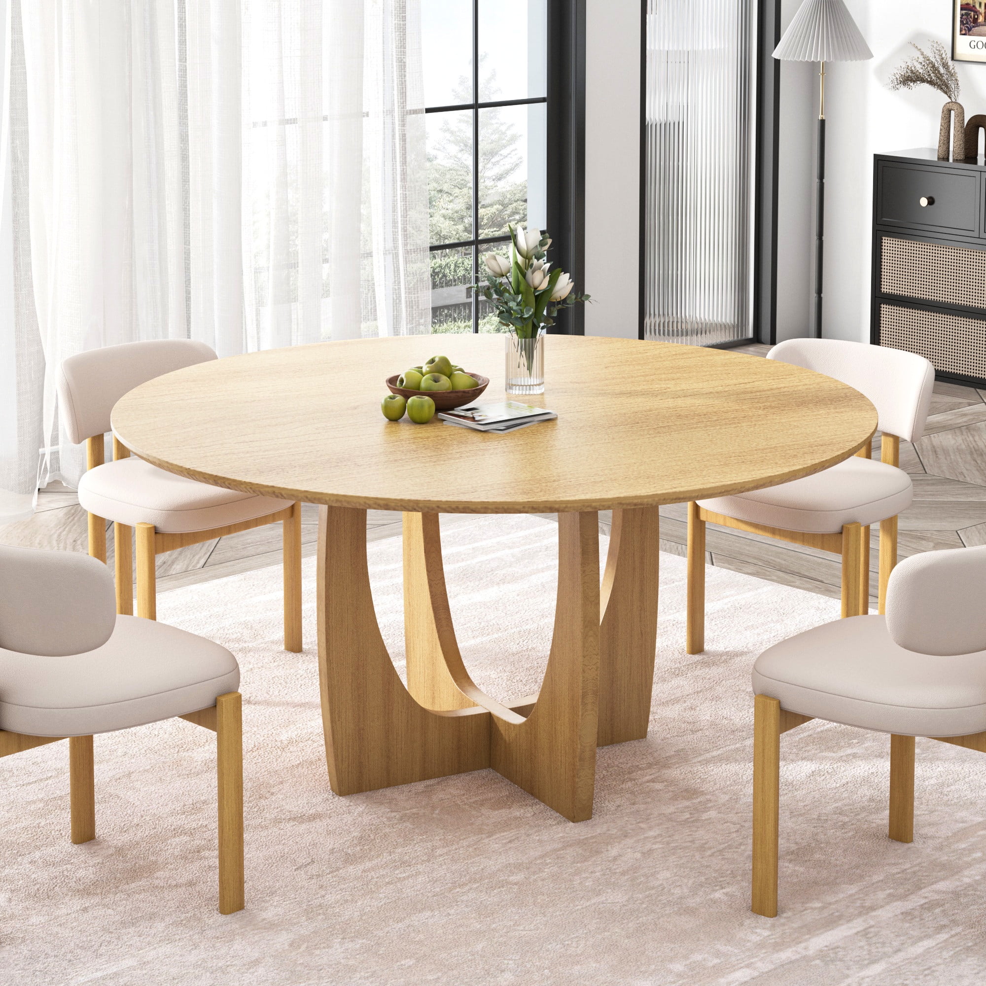 MAYEERTY 42x42x30 Modern Dining Table, Contemporary Home Wood Kitchen Table, Natural Wood
