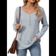 thumbnail image 2 of Camisetas de Rayas de Larga para Mujer, Camisetas Informales con Cuello en V y Botones para Otoño, Blusas Modernas. Azul Rosa XXL, 2 of 9