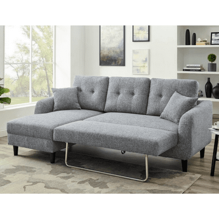 Aerys Sectional Sofa Couch With Pull Out Bed In Grey Linen Fabric Modern L Shaped For Living Room Left Hand Facing Canada Aerys Sectional Sofa Couch With Pull, L Shaped Couch Sofa Bed