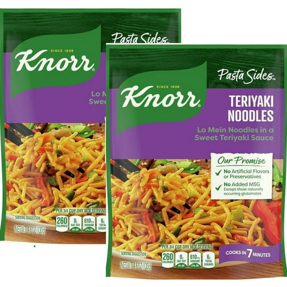 Pack of 2 Knorr Teriyaki Noodles Pasta Sides, Cooks in 7 Minutes, No Artificial Flavors, No Preservatives, No Added MSG 4.6 Oz