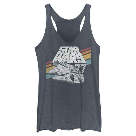 Womens Star Wars Retro 77 Millennium Falcon Stripes Racerback Tank