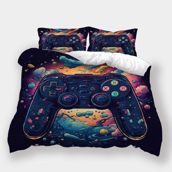 Fashion Bedding Set Gamepad Planet Printed Bedspreads Kids Adult Cool Comforter Cover Set,King (90"x104")
