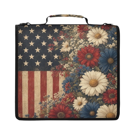 Zipper Binder with Shoulder Strap 2 inch 3 Ring Waterproof File Folder Organizer Bag 500 Sheet White and Blue Daisies
