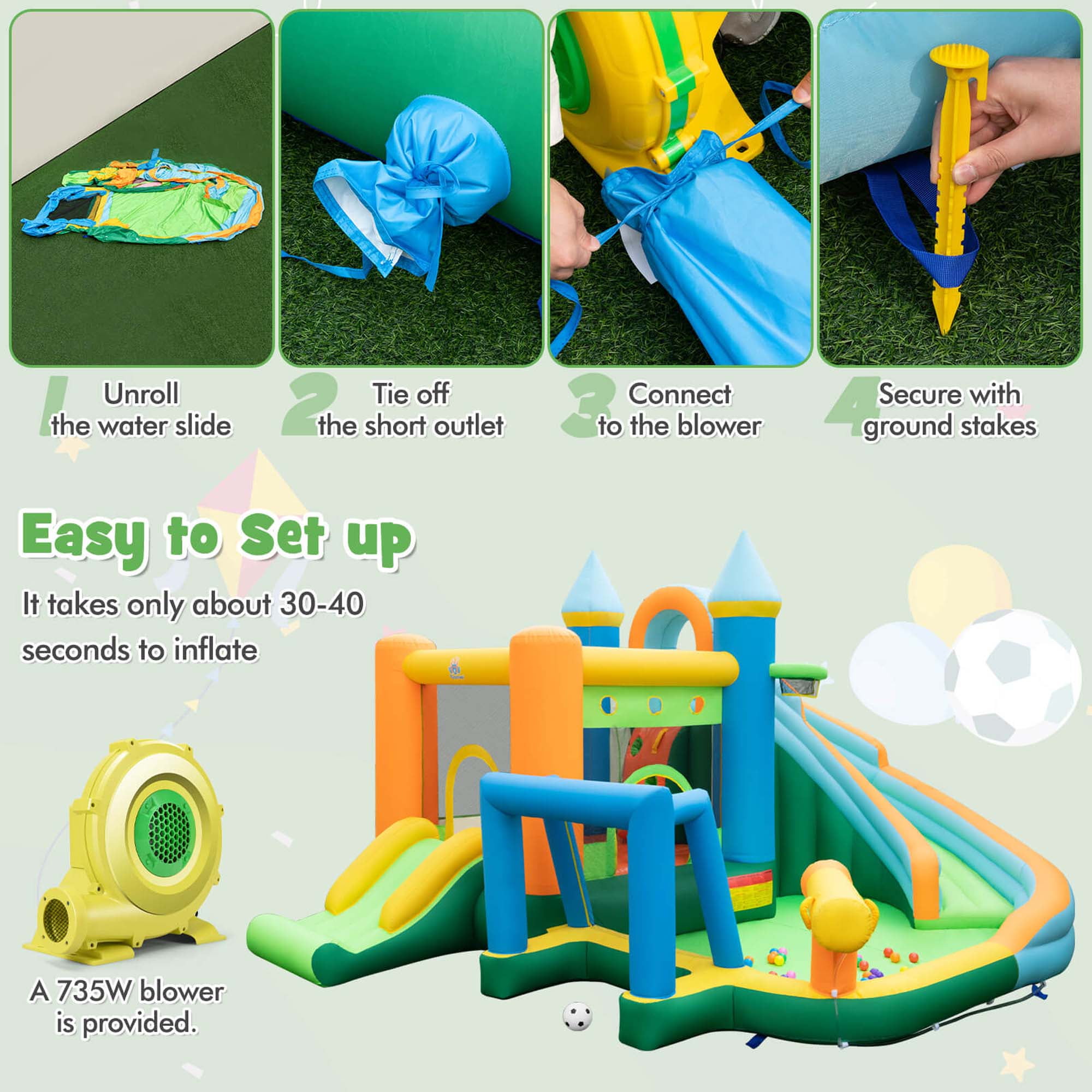Costway Inflatable Water Slide Kids Blow up Pool Park Climbing Wall with 735W Blower