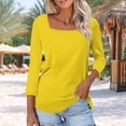 thumbnail image 2 of Drses Women Square Neck 3/4 Three Quarter Sleeve Top, Cute Basic T Shirt Tunic Blouse, Dressy Casual Holiday Workout Summer Daily Shirts for Ladies, 2 of 7