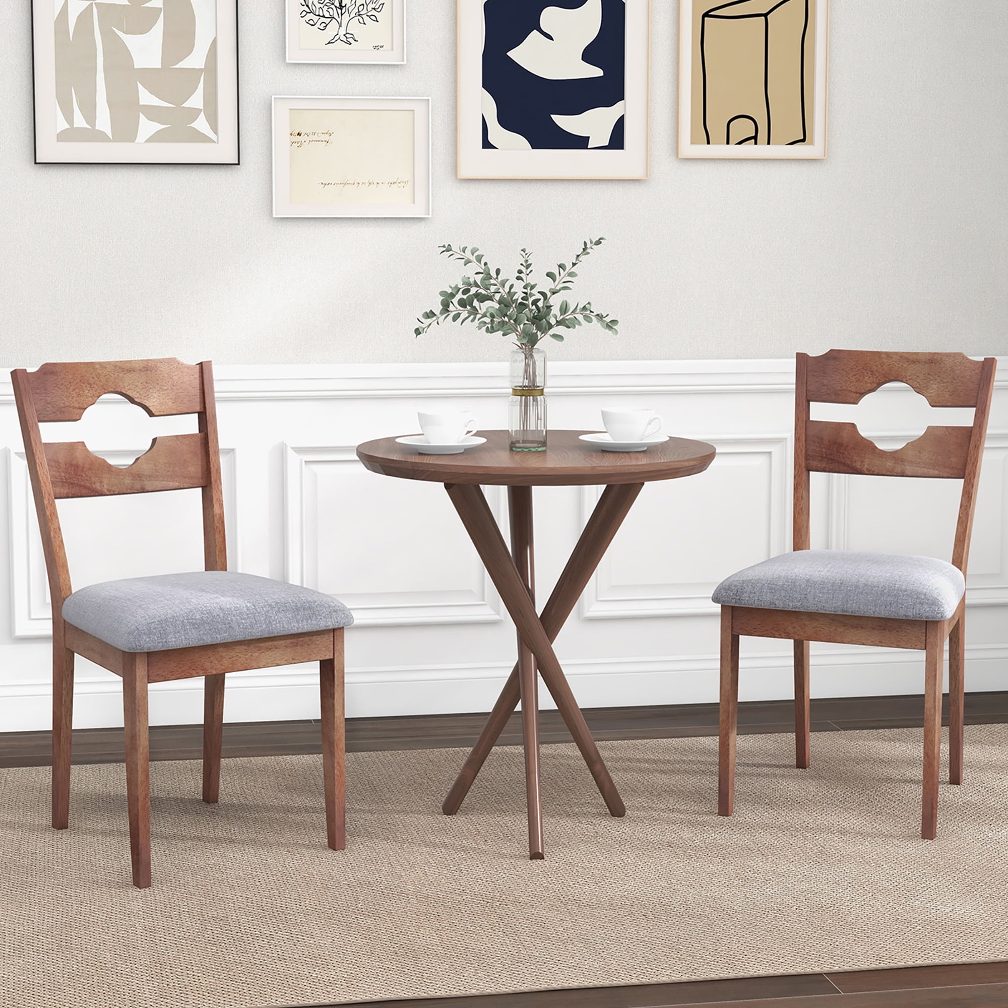 Gymax Set of 4 Dining Chair w/ Padded Seat High Back Rubber Wood Frame Kitchen Chairs