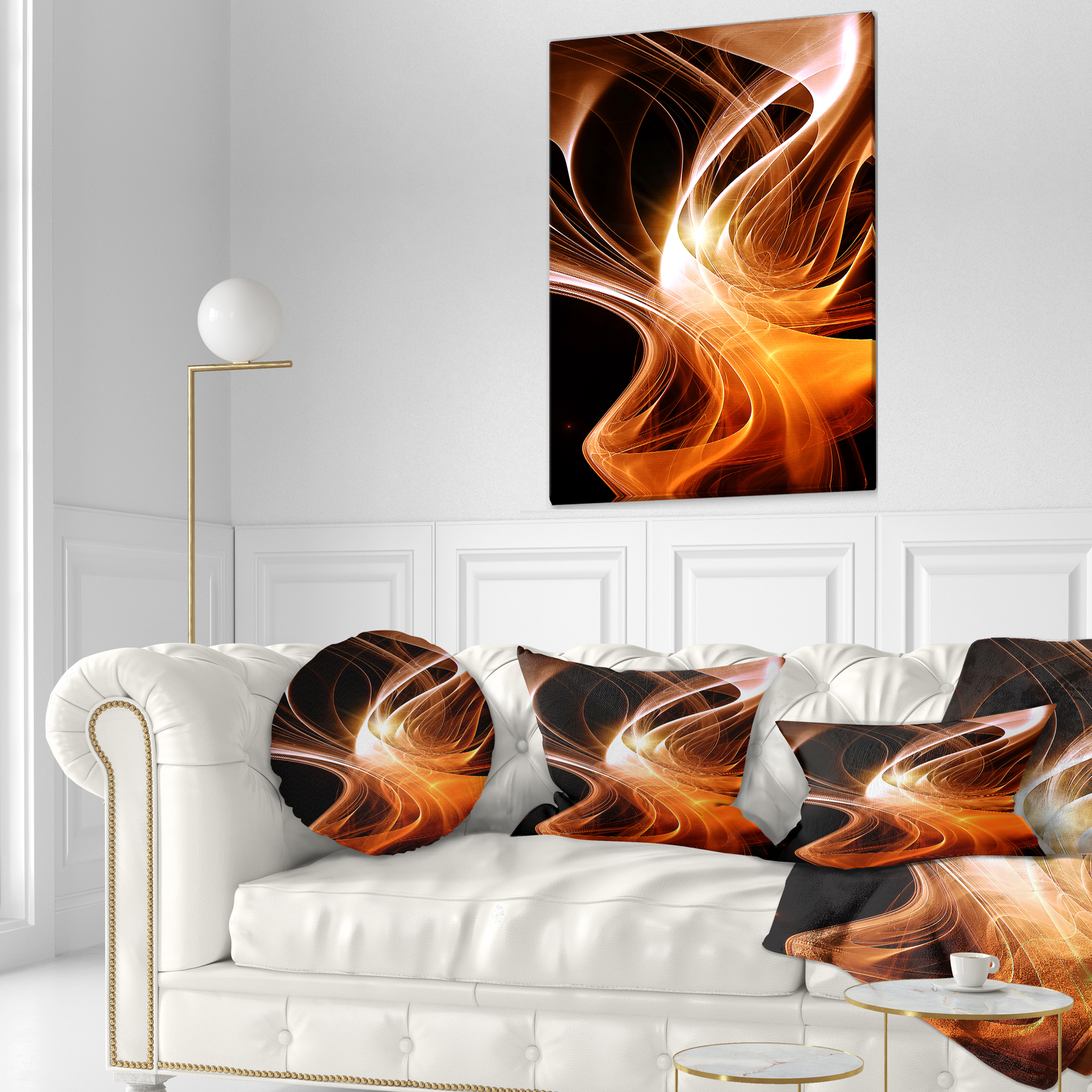 Designart Orange 3d Shaped Fractal Design - Contemporary Abstract Throw Pillow - 12x20