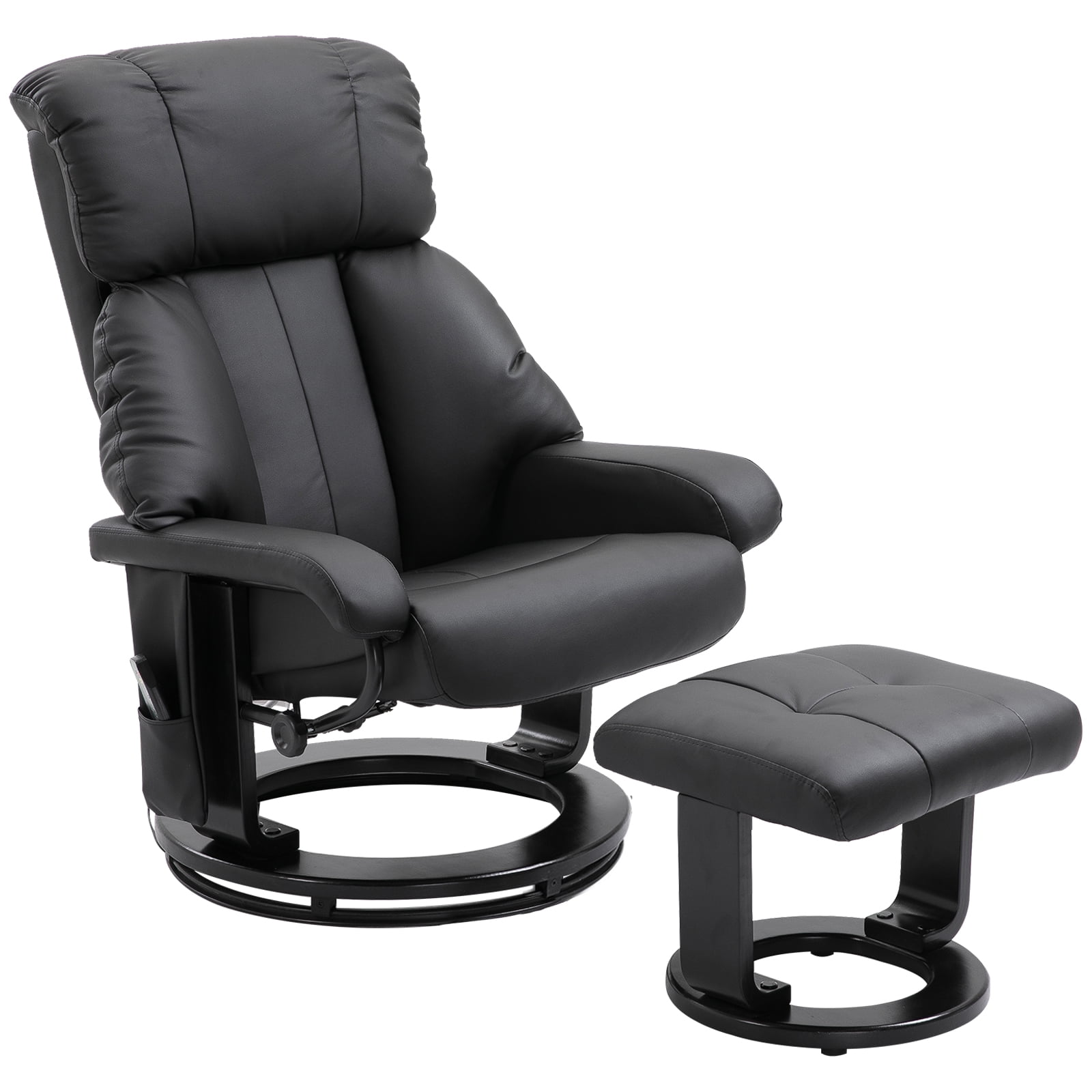 HOMCOM Massage Recliner Chair with Ottoman, 360° Swivel Recliner and Footstool, 10 Point Vibration, PU Leather Reclining Chair with Side Pocket and Remote Control, Black