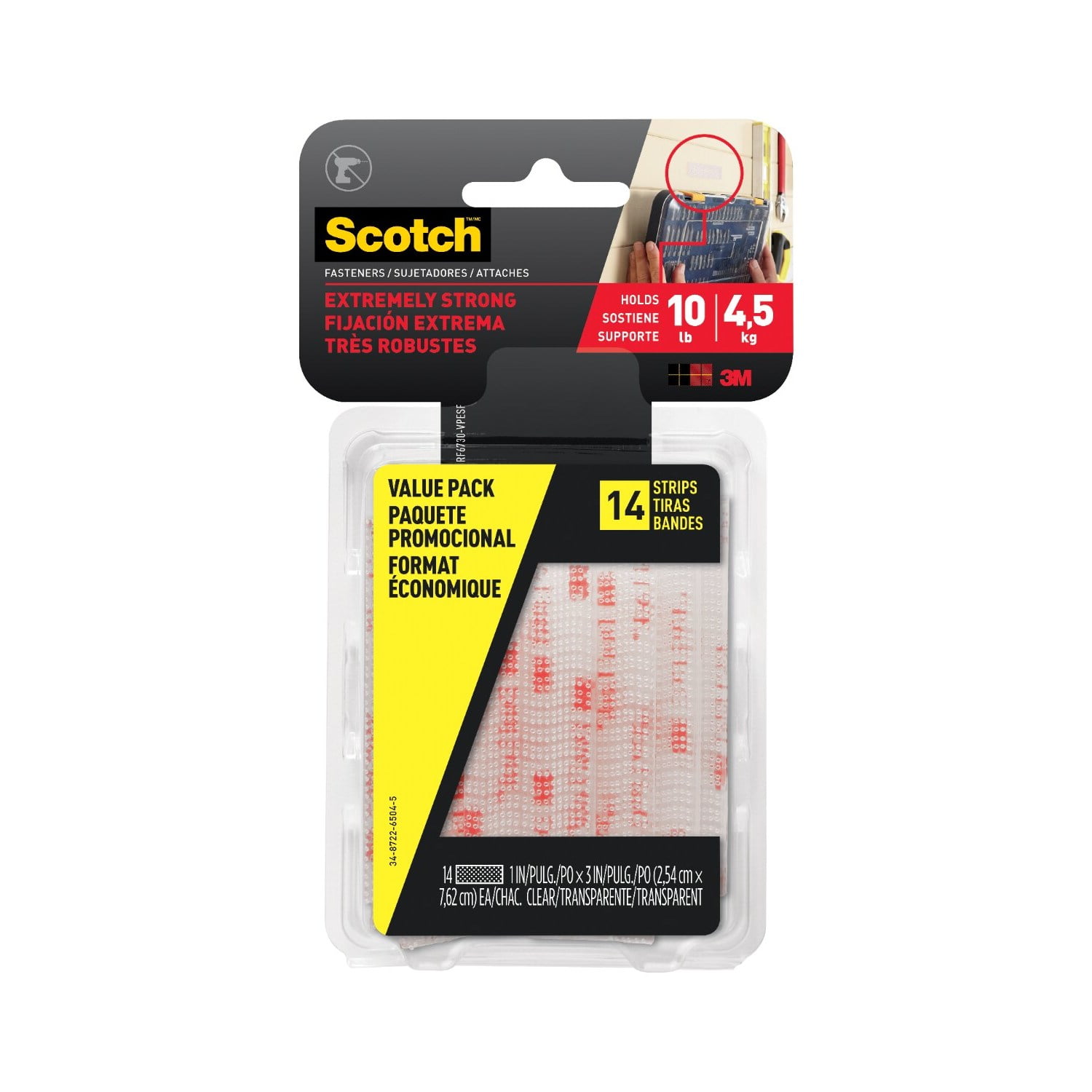 (2 pack) Scotch Clear Hook & Loop Fasteners, Heavy Duty, Holds 10 lbs, Size 1 in x 3 in, 14 Count