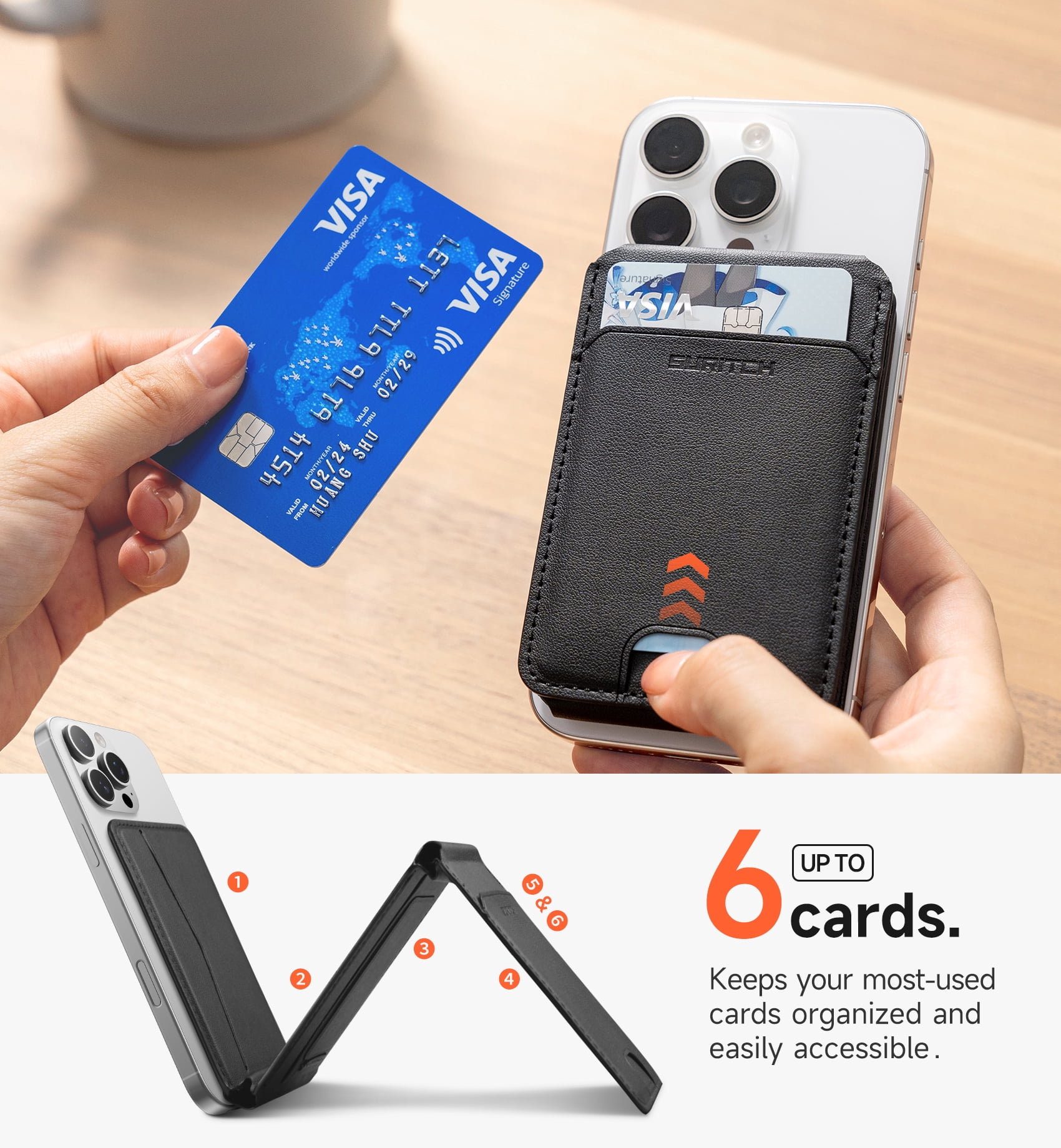Suritch Magnetic Phone Wallet, Compatible Magsafe Card Holder with RFID Protection for iPhone 16/15/14/13/12, Black