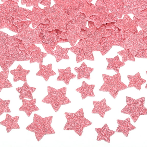 Uxcell 76Pcs Glitter Foam Stickers 3 Size Self-Adhesive Star Shape Sticker Pink