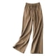 thumbnail image 1 of Pantalones anchos de algodón y lino para mujer: cintura alta elástica, corte holgado y ajustado, pantalones rectos informales para primavera/otoño, 1 of 3